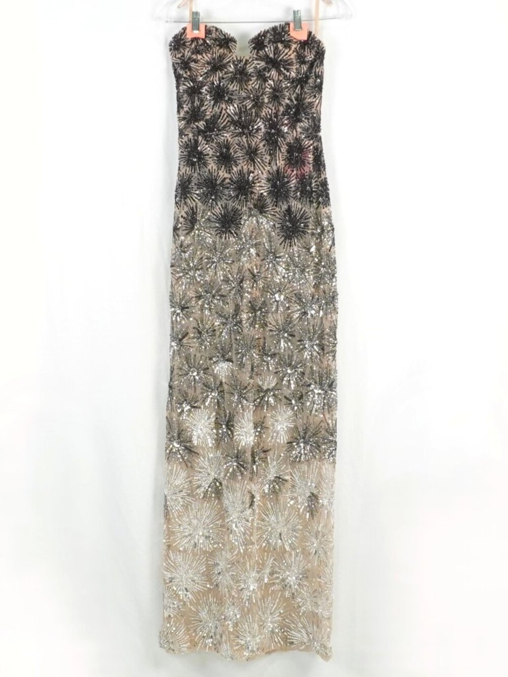 Falguni Shane Peacock Beaded Sunburst Ombre Gown In Black/Grey/Silver - Size 4-6